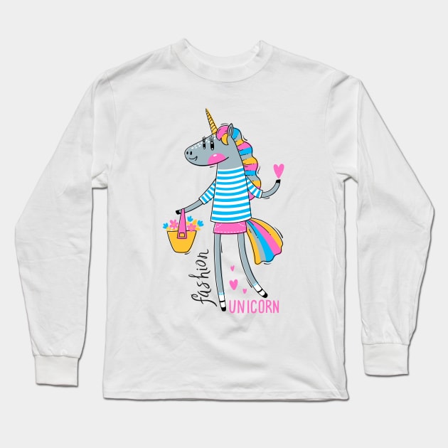 Unicorn Fashion Long Sleeve T-Shirt by Mako Design 